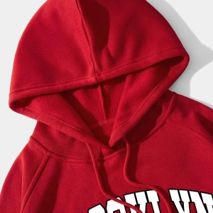 Yasolin----Unisex Brooklyn Baskılı Kapüşonlu Sweatshirt Kırmızı