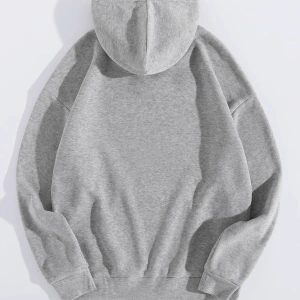 Yasolin----Unisex Chicago76 Baskılı Oversize Kapüşonlu Sweatshirt Gri