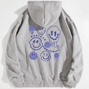 Yasolin----Unisex Kapüşonlu Radiate Baskılı Oversize Kapüşonlu Sweatshirt Gri