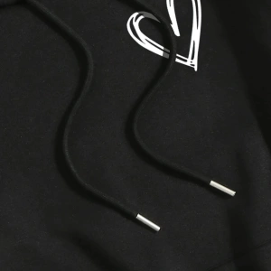 Yasolin----Unisex Love Baskılı Oversize Kapüşonlu Sweatshirt Siyah