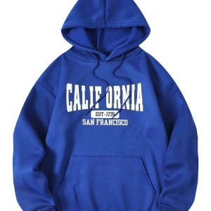Yasolin----Unisex Mavi Calıfornia Baskılı Kapüşonlu Sweatshirt MAVİRENK