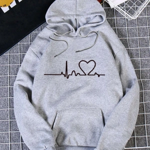 Yasolin----Unisex Ritim Baskılı Kapüşonlu Sweatshirt Gri