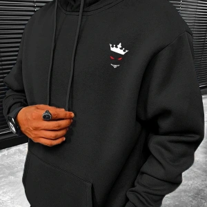 Yasolin----Unisex Siyah Devil Baskılı Kapüşonlu Sweatshirt