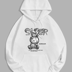 Yasolin----Unisex Super Baskılı Kapüşonlu Sweatshirt Beyaz