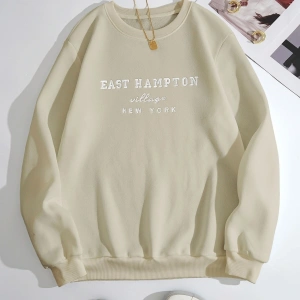 Yazılı Baskılı Sweatshirt Bej