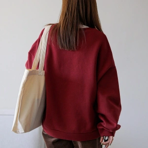 Yazılı Grafik Düşük Omuz Termal Tişörtsüz Sweat Bordo