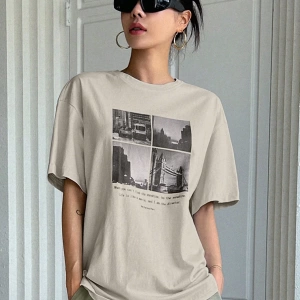 Yazlık Kadın Bol Tişört, MAMA Yazılı Baskı, %100 Pamuklu Beyaz Kısa Kollu Grafik Kısa Kollu