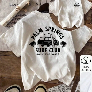 Yazlık Kadın Bol Tişört, SURF CLUB ve Araba Baskılı, %100 Pamuk, Beyaz Kısa Kollu Grafik Tişö