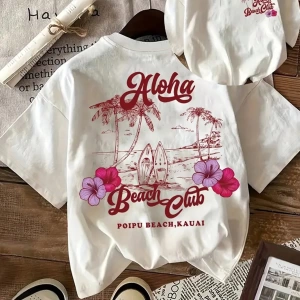 Yazlık Kadın Bol Tişört, WIFET Harfli Baskı, %100 Pamuk Beyaz Kısa Kollu Desenli Kısa Kollu