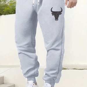 Yeni Erkek Kaburgalı Eşofman Altı İnek Desenli, Elastik Bel, Bağcıklı, Günlük Spor Jogger Pan