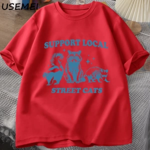 Yerel Sokak Kedilerinizi Destekleyin Retro T Shirt Komik Rakun T-Shirt Streetweet Hayvan Kedi 2952
