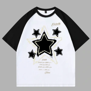 YILDIZ BASKILI ÇİFT RENK T SHIRT