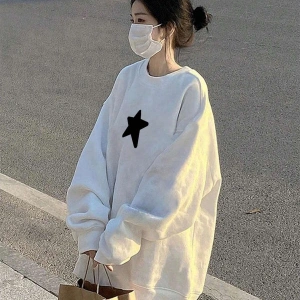 Yıldız Desenli Düşük Sweat Beyaz