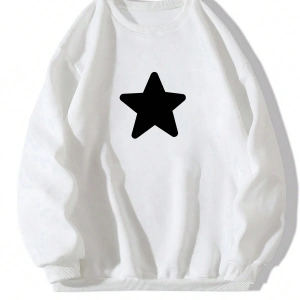 Yıldız Desenli Düşük Sweat Beyaz