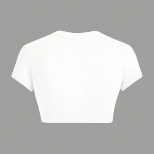 Yıldız Grafikli Yuvarlak Yaka Kısa Kollu Crop