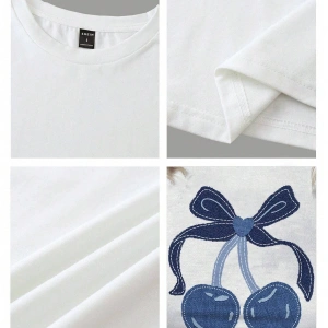 Yıldız Grafikli Yuvarlak Yaka Kısa Kollu Crop