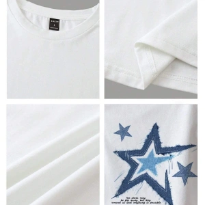 Yıldız Grafikli Yuvarlak Yaka Kısa Kollu Crop