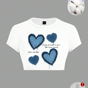 Yıldız Grafikli Yuvarlak Yaka Kısa Kollu Crop