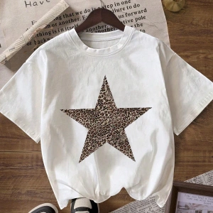 Yıldız Grafikli Yuvarlak Yaka Kısa Kollu Tişört