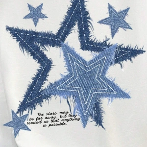 Yıldız Grafikli Yuvarlak Yaka Kısa Kollu Tişört