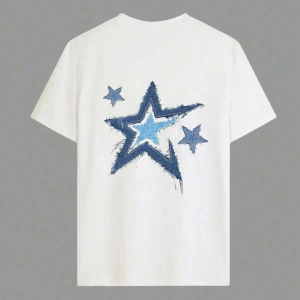 Yıldız Grafikli Yuvarlak Yaka Kısa Kollu Tişört