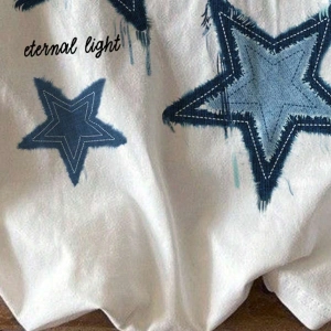 Yıldız Grafikli Yuvarlak Yaka Kısa Kollu Tişört