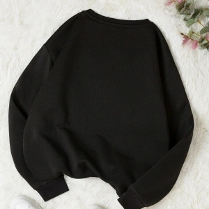 YL Özel Baskılı Renkli Oversize Bisiklet Yaka Pamuklu Sweatshirt Siyah