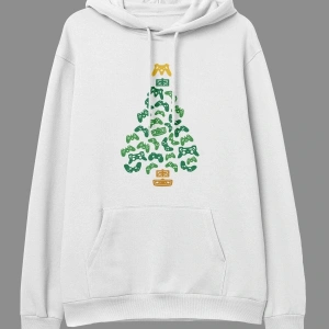 YQYQ----Oversize Çam Oyun Konsol Game Ağaç Yeni Yıl Tasarım Baskılı Unisex Kapüşonlu Sweatshirt Hoodie Beyaz