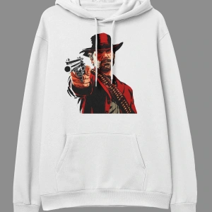 YQYQ----Oversize Red Dead Redemption 2 Tasarım Baskılı Kapüşonlu Sweatshirt Hoodie Beyaz