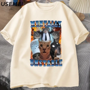 Zihinsel Olarak Dengesiz Komik Kedi Meme T Shirt Adam Aptal Unhinged T Shirt Harajuku Pamuk K 2983
