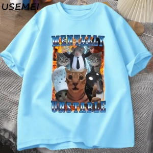 Zihinsel Olarak Dengesiz Komik Kedi Meme T Shirt Adam Aptal Unhinged T Shirt Harajuku Pamuk K 2983