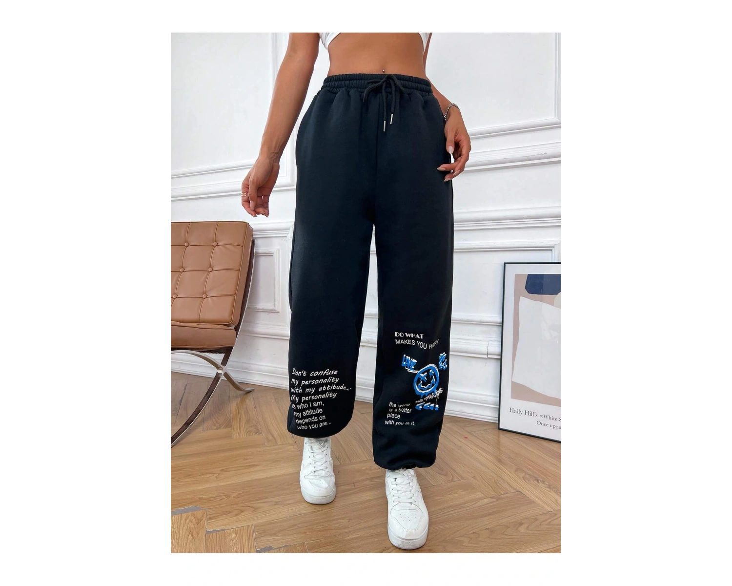 & Cartoon Graphic Drawstring Waist 4 Mevsim Eşofman