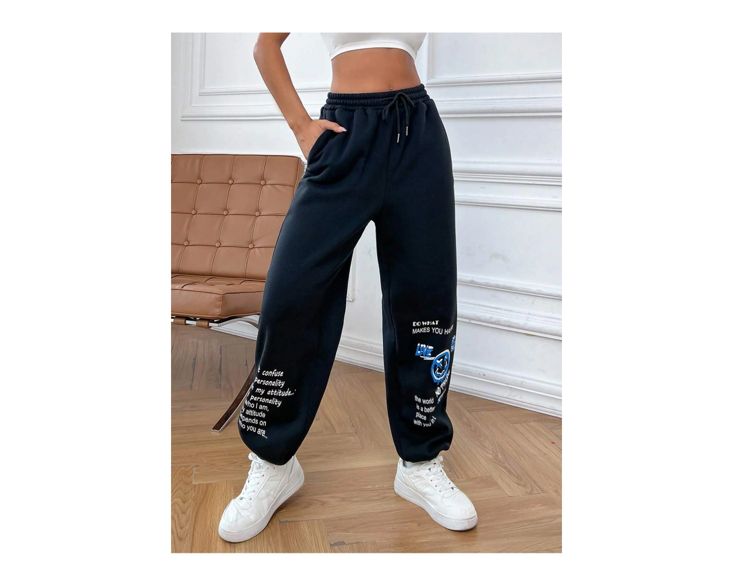 & Cartoon Graphic Drawstring Waist 4 Mevsim Eşofman