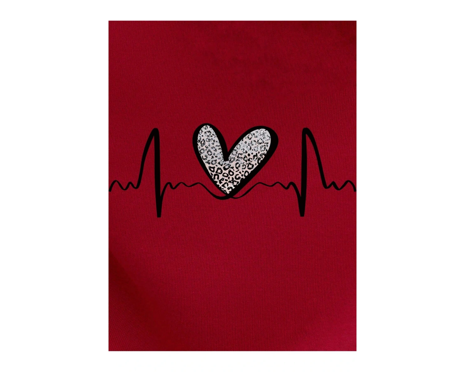 . Essnce Heart Print Kangaroo Pocket Drawstring Lined Hoodie Kırmızı