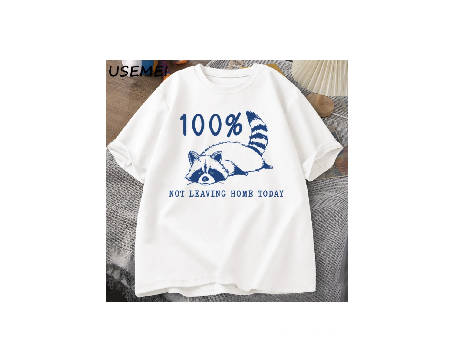 100% bugün evden ayrılmıyor T Shirt kısa kollu rakun yorgun yorgun T-shirt anne hayat Vintage 2903