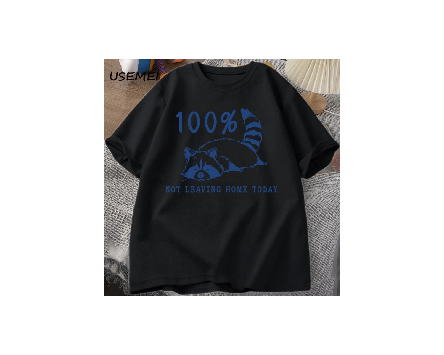 100% bugün evden ayrılmıyor T Shirt kısa kollu rakun yorgun yorgun T-shirt anne hayat Vintage 2903