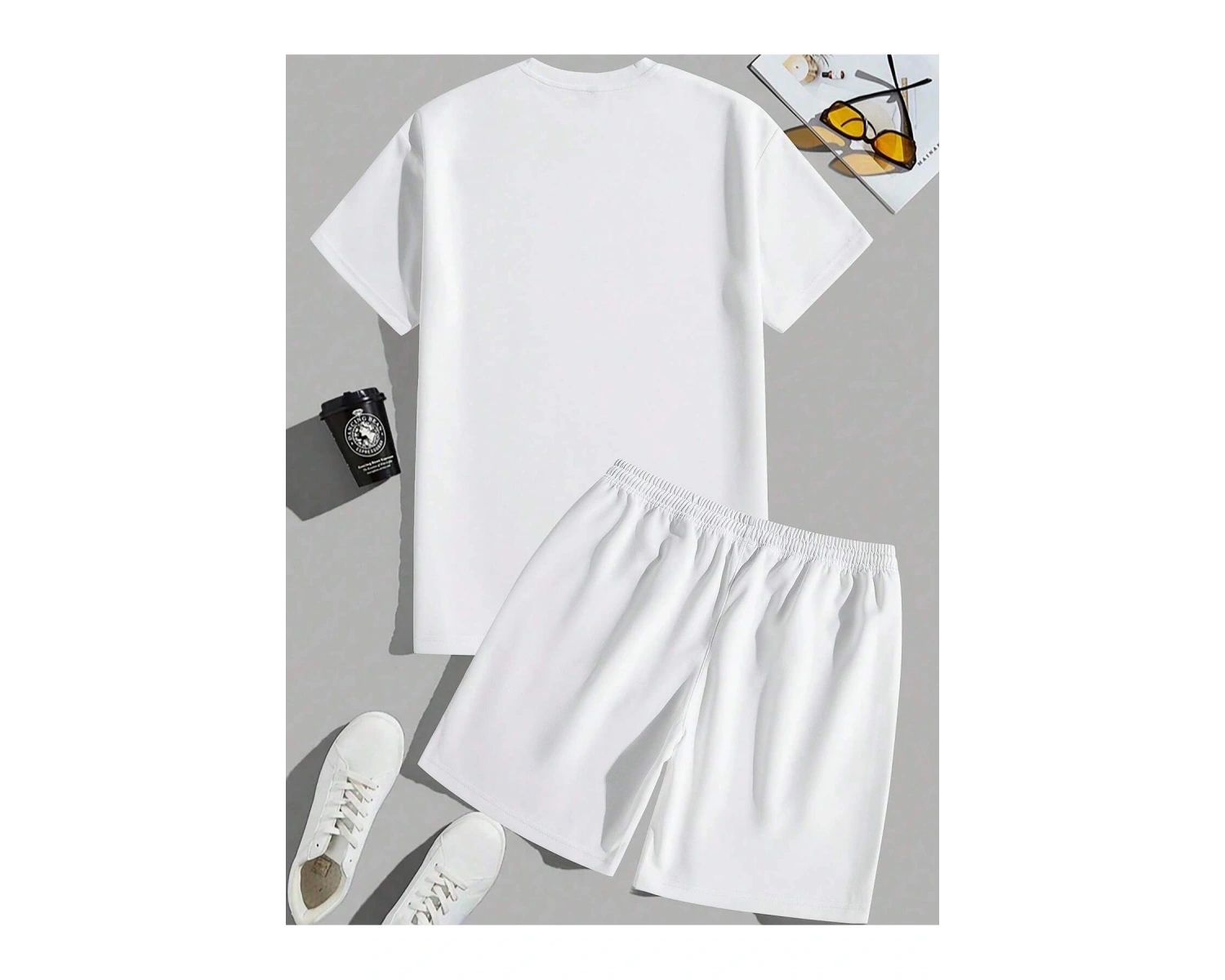 2 adet/takım Erkek Yaz Rahat Spor Düz Renk Mürettebat Tişört ve Şort Takımı