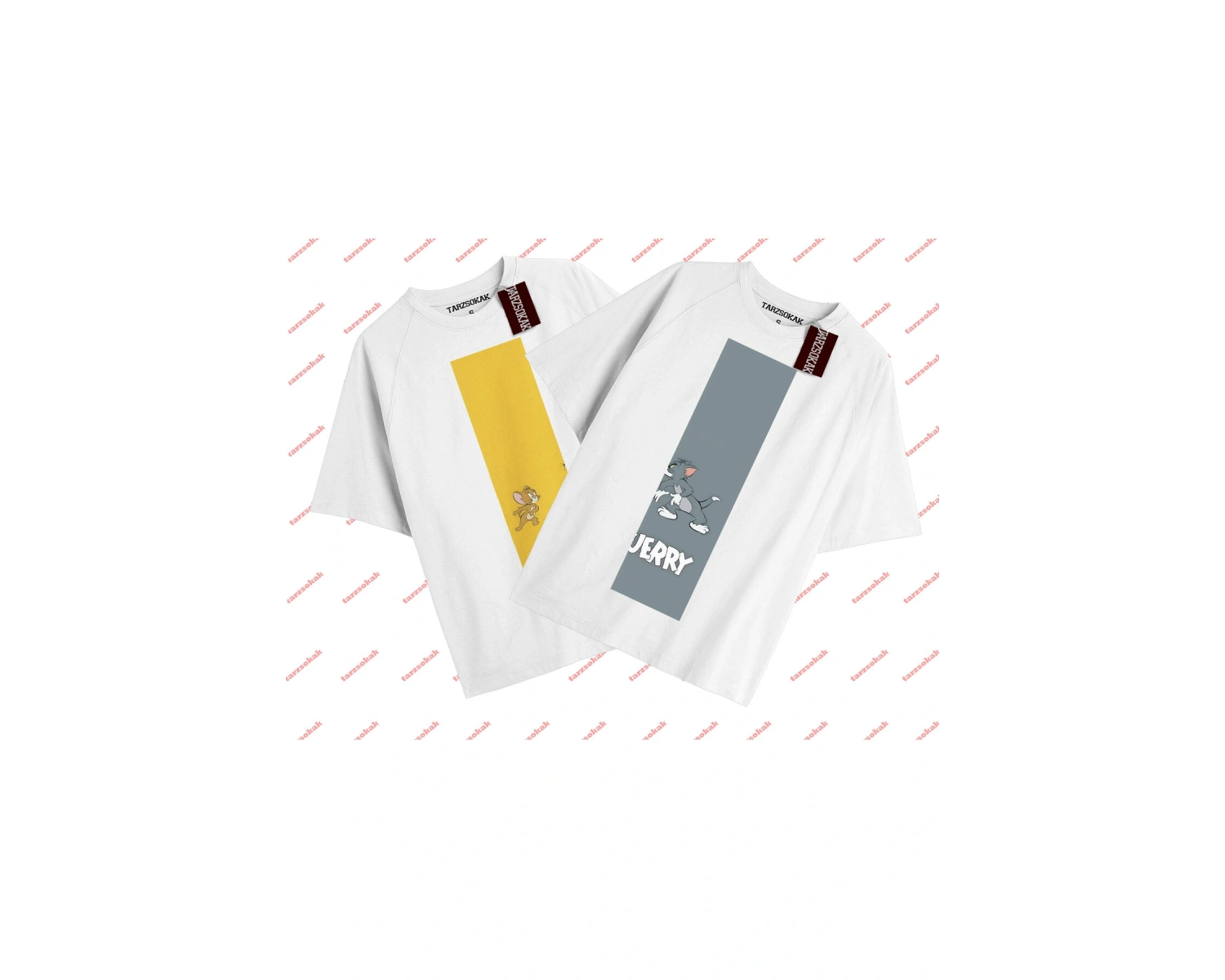 2 Adet Tir Çift Sevgili Tom And Jerry Cartoons Unisex Beyaz T-shirt Beyaz T-shirt