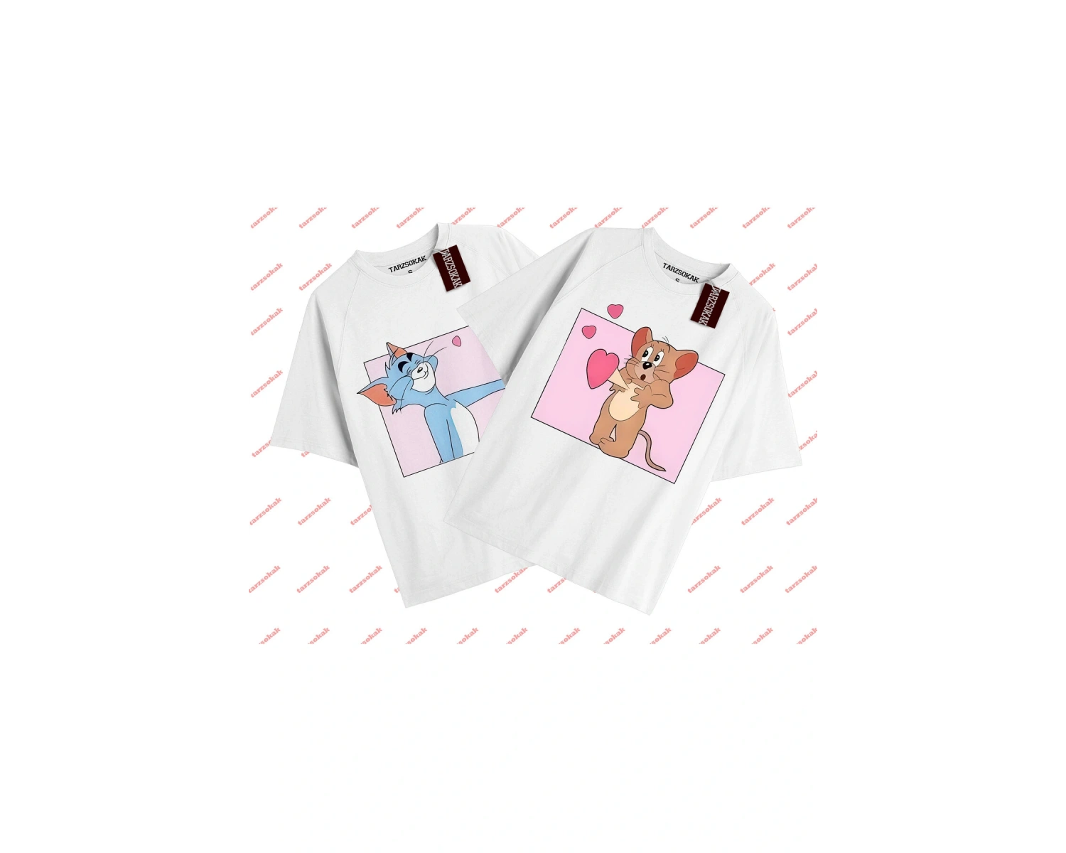 2 Adet Tir Çift Sevgili Tom And Jerry Cartoons Unisex Beyaz T-shirt Beyaz T-shirt