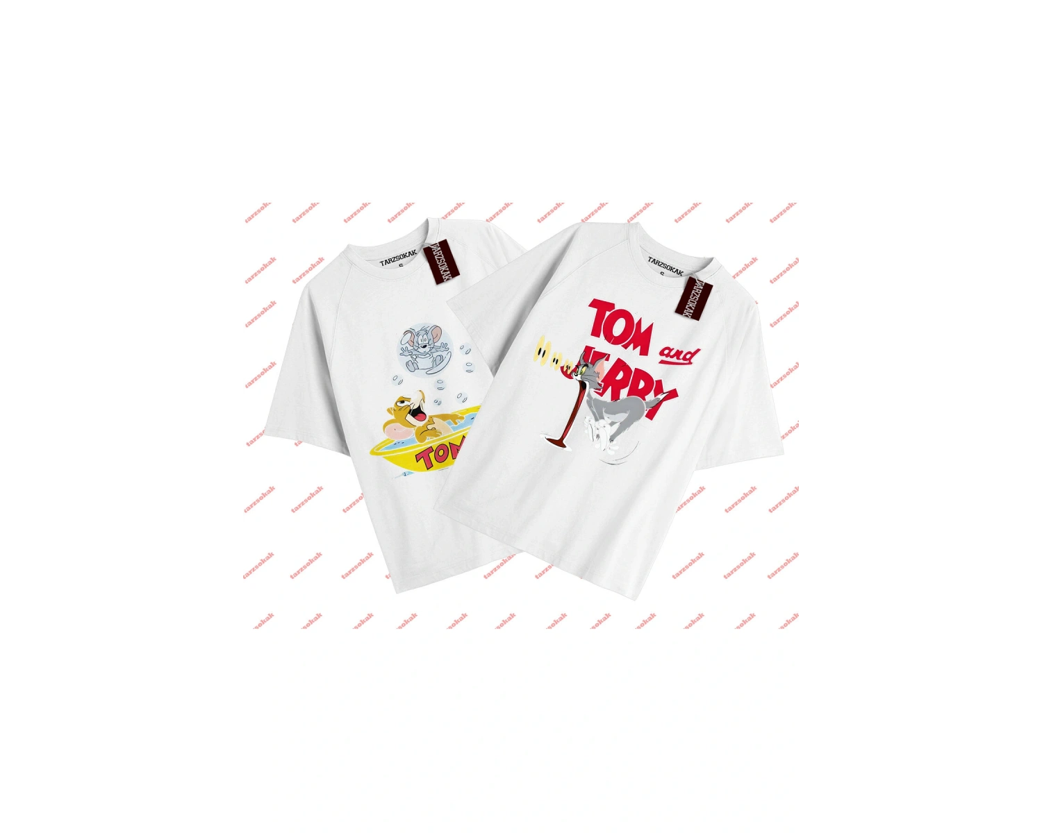 2 Adet Tir Çift Sevgili Tom And Jerry Cartoons Unisex Beyaz T-shirt Beyaz T-shirt