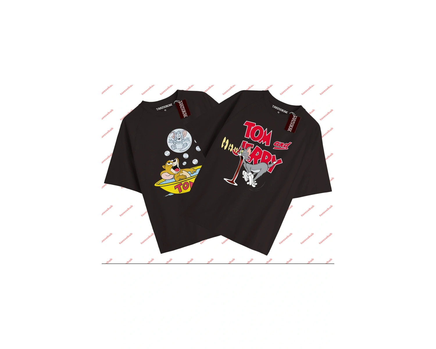 2 Adet Tir Çift Sevgili Tom And Jerry Cartoons Unisex Siyah T-shirt Siyah T-shirt