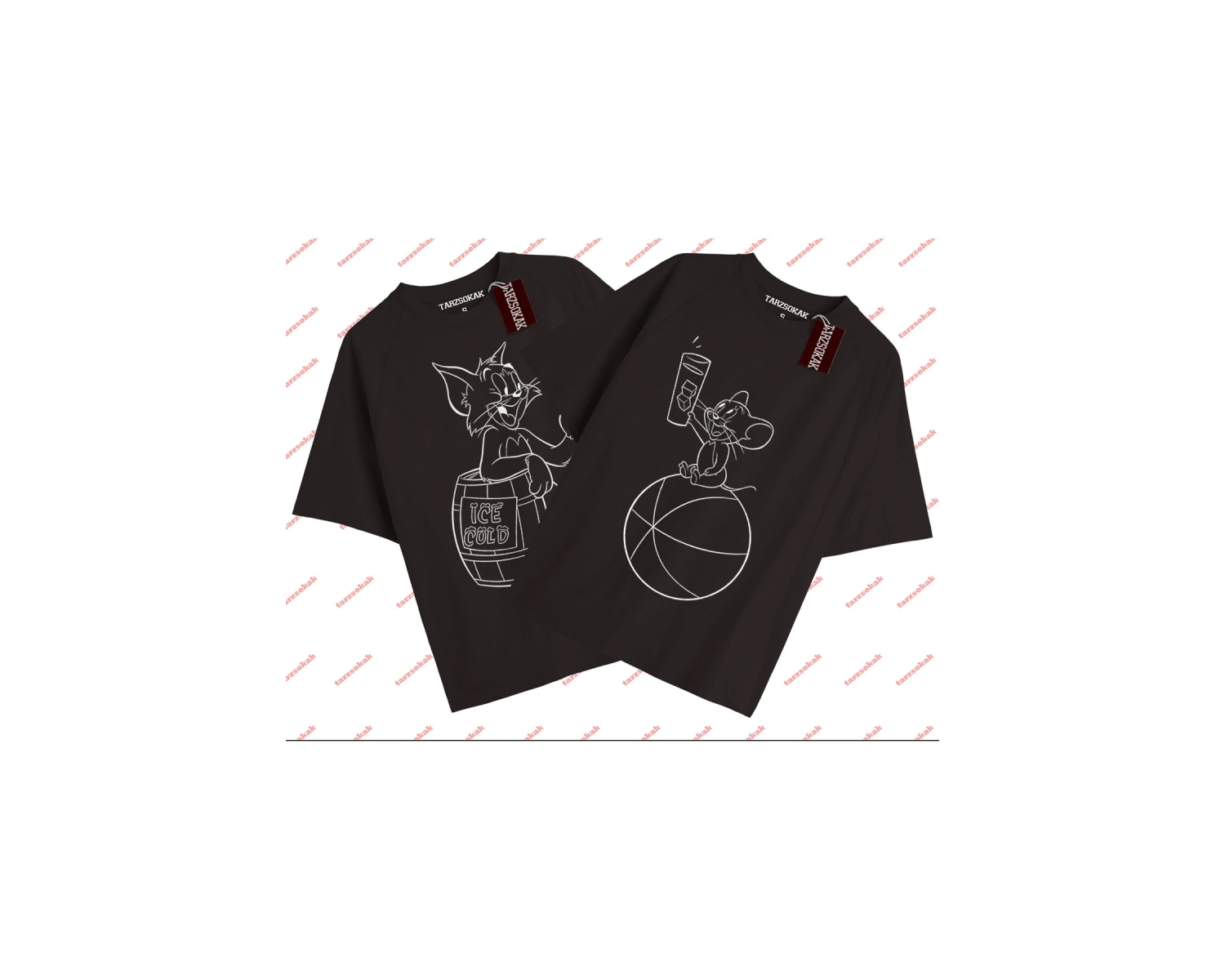 2 Adet Tir Çift Sevgili Tom And Jerry Cartoons Unisex Siyah T-shirt Siyah T-shirt