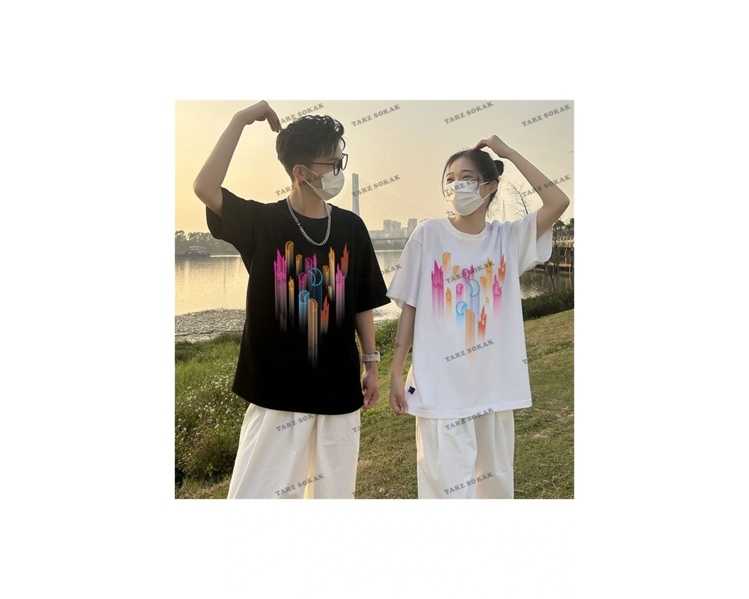 2 Adet Tir Harajuku Style Çift Sevgili Kombinleri Couple Clothing Yeni Sezon