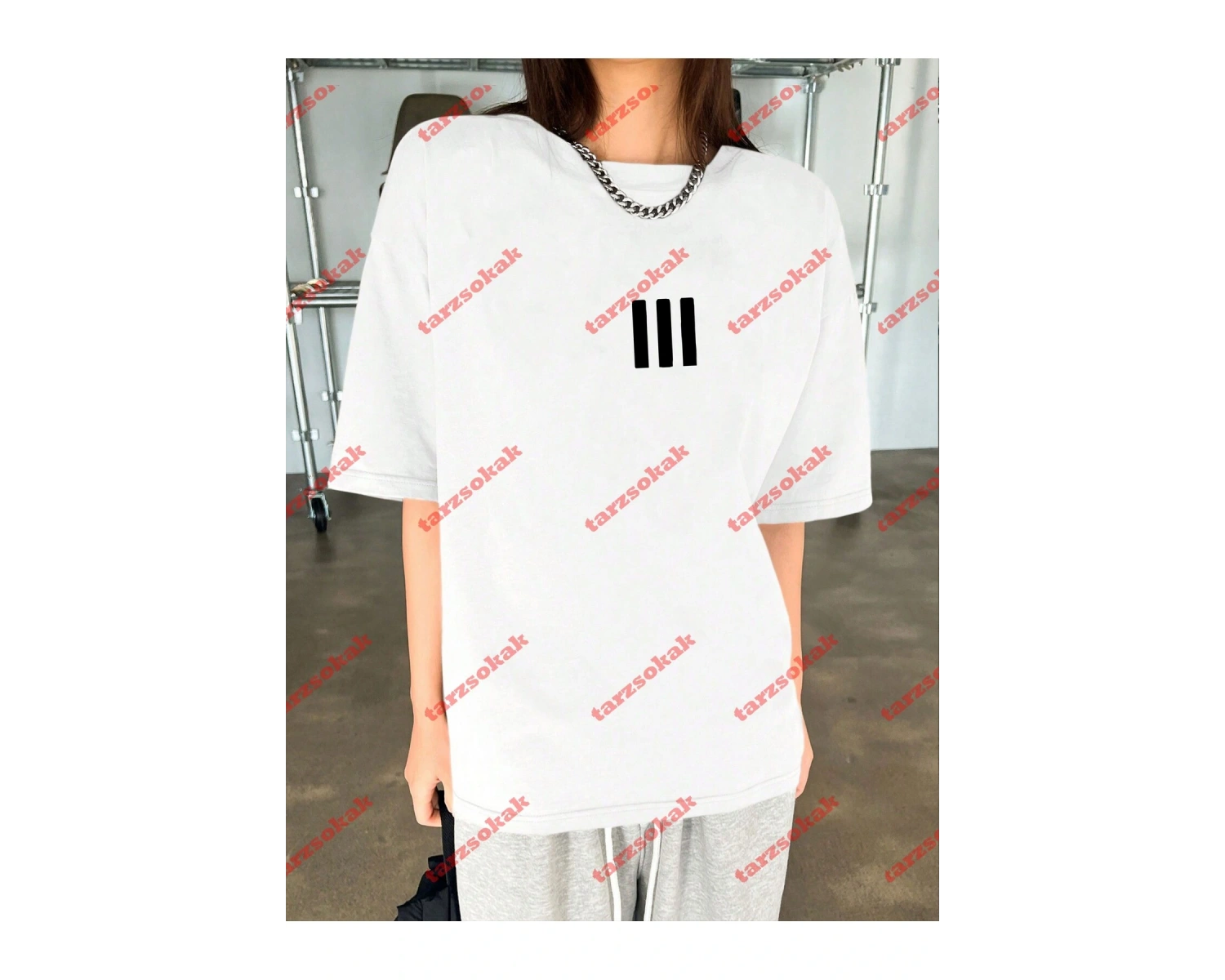 3 Çizgi Baskılı Beyaz Erkek Tshirt Beyaz