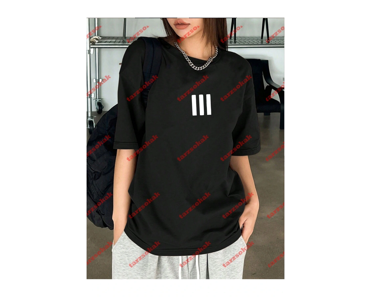 3 Çizgi Baskılı Beyaz Erkek Tshirt Beyaz