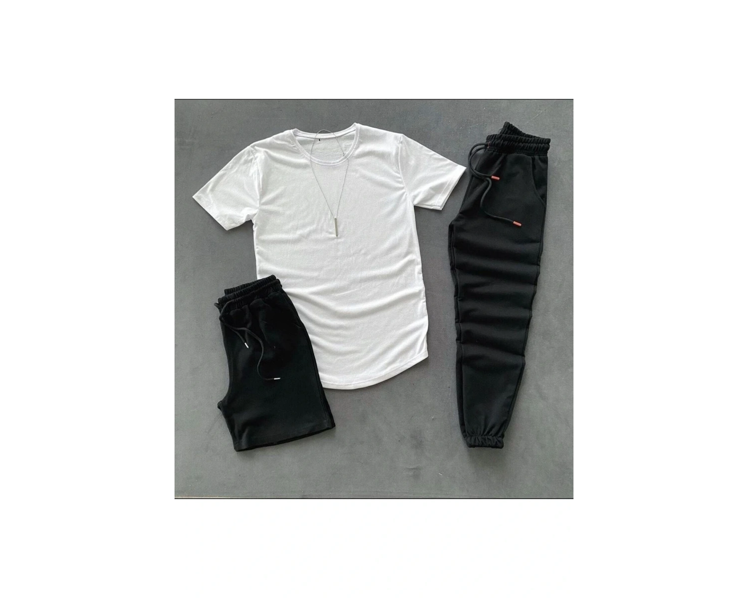 3lü Siyah Beyaz Eşofman Takımı T-shirt Şort Eşofman Altı Kombin Düzjozatakım