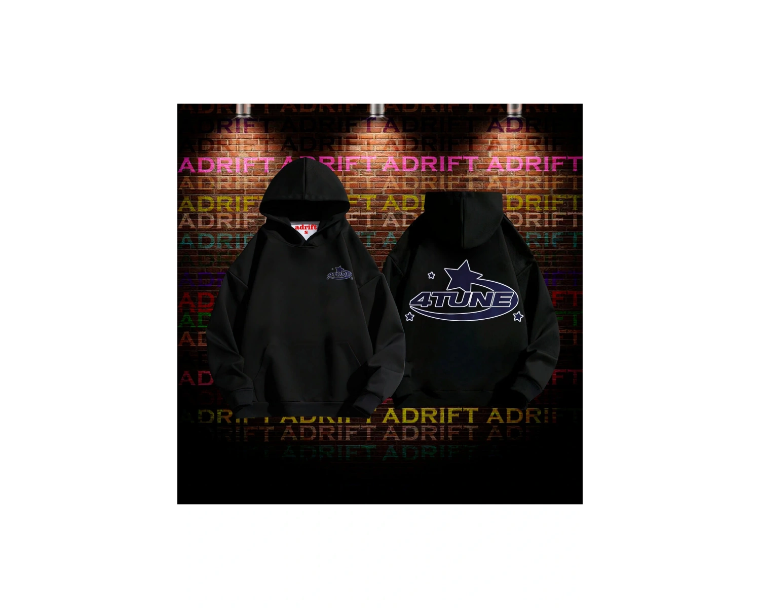 4Tune Tasarım Baskılı Kapüşonlu Sweatshirt Hoodie Siyah