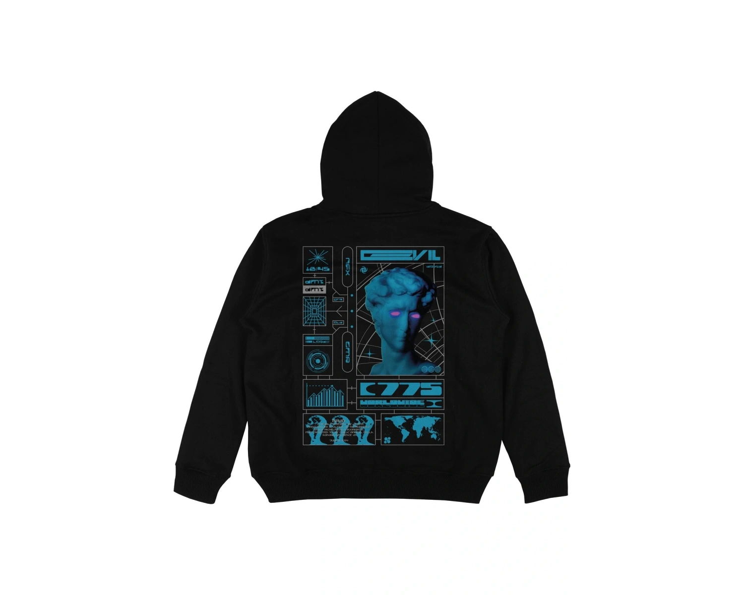 775 v2 Siyah Oversize Unisex Kapüşonlu Sweatshirt Hoodie