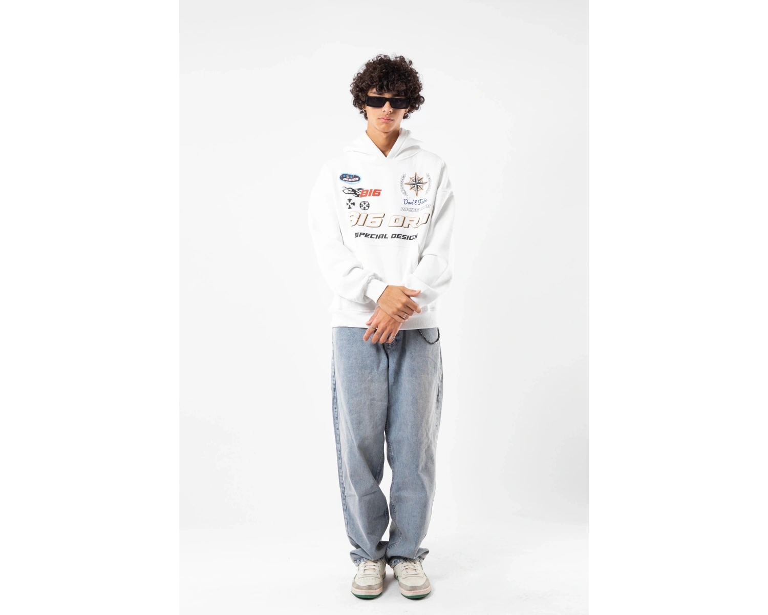 816 Racing Baskılı Oversize Unisex Beyaz