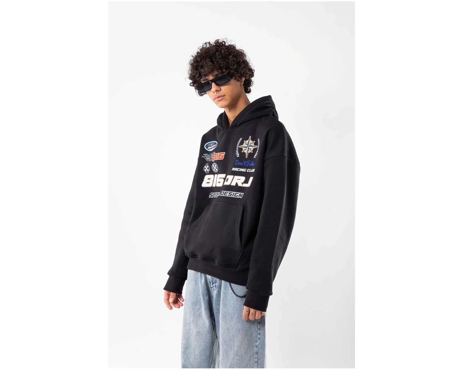 816 Racing Baskılı Oversize Unisex Beyaz